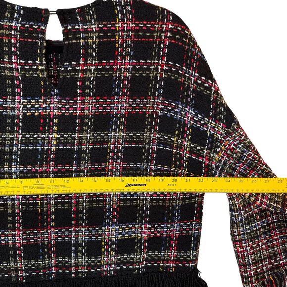 Zara Top Woman's Small Loose Fit Tweed‎ Top Fringe Multi-Color Boho Bell Sleeve - Picture 11 of 12